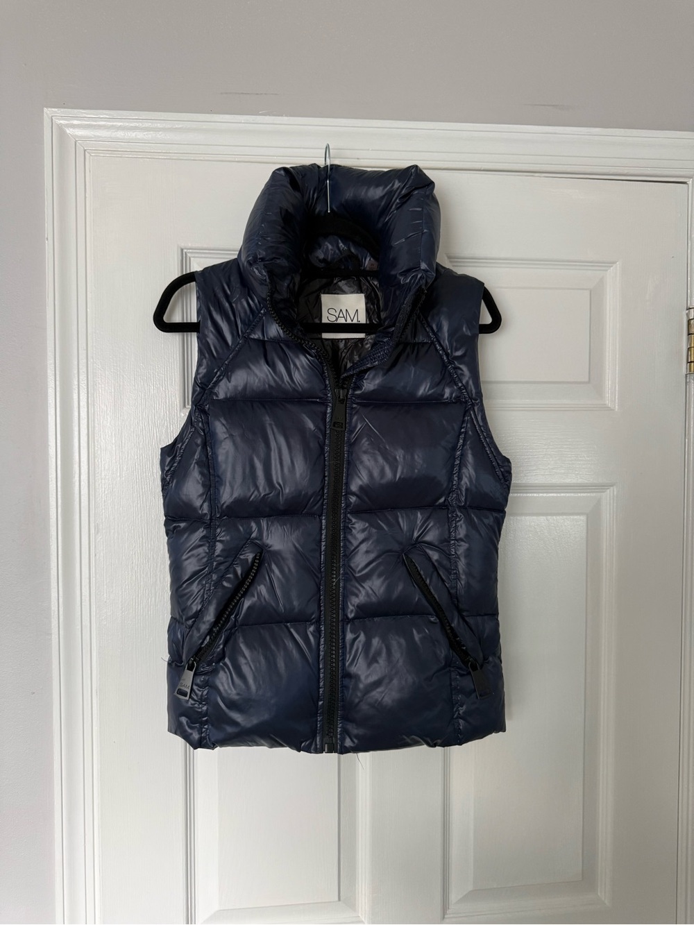 SAM. Navy Quilted Puffer Vest with High Collar